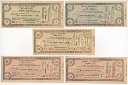 Budapest ~1930. ' 'Maté' vásárlójegy' 2P + 5P + 10P + 20P (2x sorszámkövetők) értékű áru vásárlásához, mindegyik igazoló szelvénnyel együtt T:I,I- Adamo BUP-25.3-25.6
