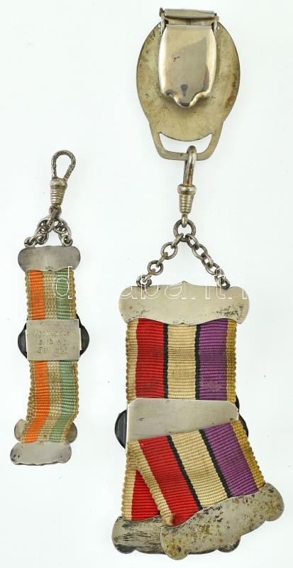 Ausztria ~1970. 'Lbf. Stilicho - Burschung 79' jelzett, részben Ag jelvény szalagon, csíptetős rögzítéssel (br.:38,09g/160mm) + 'Agamemnon sl. lb. Kb. Stilicho' részben jelzett Ag jelvény szalagon (br.:5,62g/0.835/90mm) T:2 Austria ~1970. - Image 2