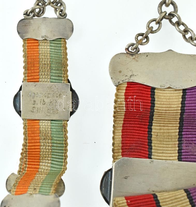 Ausztria ~1970. 'Lbf. Stilicho - Burschung 79' jelzett, részben Ag jelvény szalagon, csíptetős rögzítéssel (br.:38,09g/160mm) + 'Agamemnon sl. lb. Kb. Stilicho' részben jelzett Ag jelvény szalagon (br.:5,62g/0.835/90mm) T:2 Austria ~1970. - Image 3