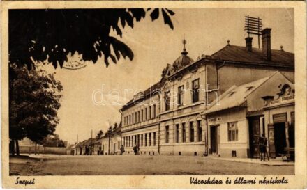 1944 Szepsi, Abaújszepsi, Moldava nad Bodvou; Városháza, állami népiskola, Draskóczy mészáros és Wiravecz Béla üzlete / town hall, school, shops (EK)