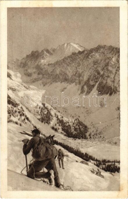 Honvéd sziklamászó tanfolyam a Tátrában, a Kopki oldalában, Háttérben a Koncista és Tupa. Turistaság és Alpinizmus kiadása / Honvéd Felsklettererkurs in Tátra / Hungarian military rock climbing course in Vysoké Tatry