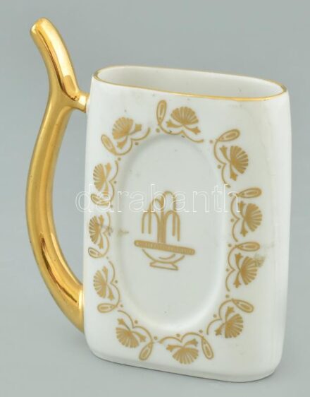 Karlovy Vary kúrapohár, aranyozott porcelán, jelzett, kopott, m:10cm