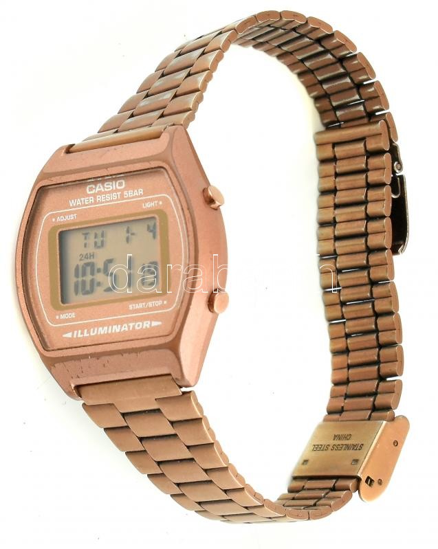 Casio vintage, rosegold színű, LCD kijelzős, digitális, quartz, karóra, acél szíjjal, modell szám: B640WC. Működik.Kopott. d:33mm - Image 2