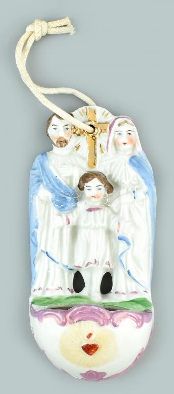 Fali szenteltvíztartó, festett porcelán, kopott, jelzés nélkül, m:16cm
