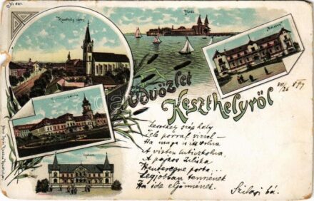 1899 (Vorläufer) Keszthely, Festetics palota, Hullám és Balaton szálloda. Mérei Ignác No. 687. Art Nouveau, floral, litho (b)