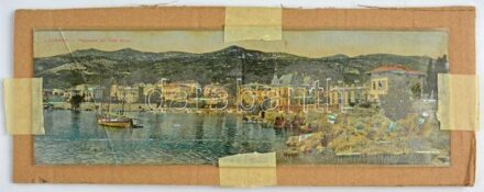 Lovran, Lovrana; Panorama mit Café Adria / Üvegezve gyöngyház berakással / Glazed with mother of pearl inlay