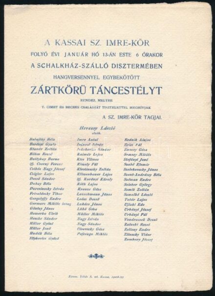 cca 1910-1940 Kassa-Bp., 2 db meghívó táncestélyre