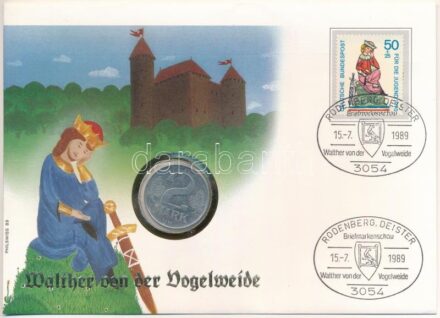 Német Demokratikus Köztársaság 1982. 2M érmés borítékban, bélyeggel és bélyegzéssel, német nyelvű ismertetővel T:2 oxidáció German Democratic Republic 1982. 2 Mark in coin envelope, with stamp and cancellation, with German