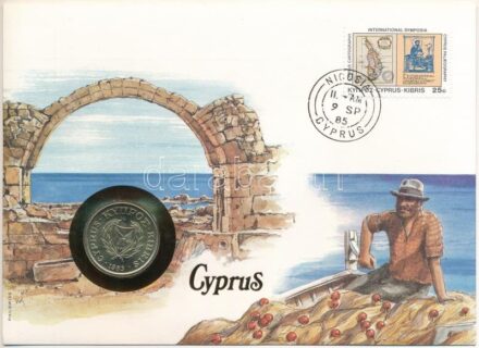 Ciprus 1983. 20c érmés borítékban, bélyegzéses bélyeggel, német nyelvű leírással T:1 Cyprus 1983. 20 Cents in coin envelope with stamp and cancellation, with German description C:UNC