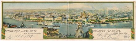 1899 Budapest, látkép a budai oldalról. Kinyitható szecessziós litho panorámalap / Art Nouveau litho folding panoramacard s: Rosenberger (Rb)