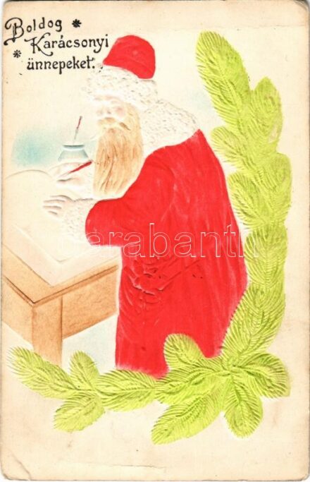 Boldog Karácsonyi Ünnepeket. Dombornyomott Mikulás / Christmas, Saint Nicholas embossed
