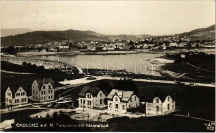 1931 Jablonec nad Nisou, Gablonz an der Neiße; Talsperre mit Strandbad / dam, beach, bath