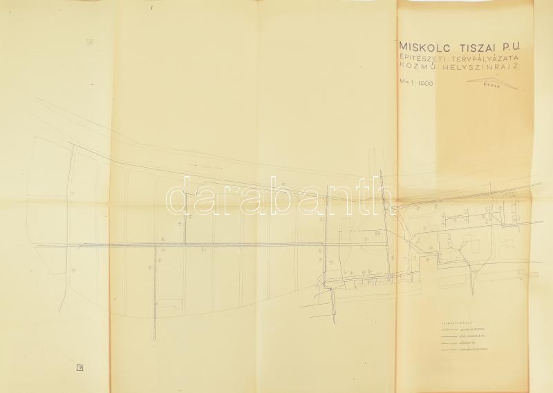 cca 1960-1970 Miskolc Tiszai P.U. építészeti tervpályázata, benne a közmű helyszínrajzával, 1 (helyszínrajz, 1:1.000, 59x89 cm) t. + 28+1 p. Nyl mappában, az utolsó lap szakadozott, de egyébként jó állapotban. 59x89 cm - Image 3