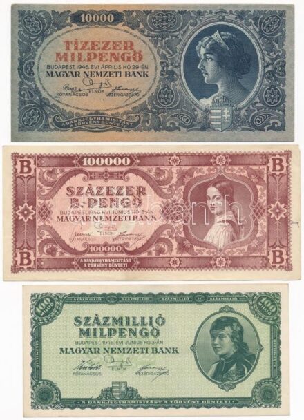 1946. 10.000MP + 100.000.000MP + 100.000BP T:I-,II fo.