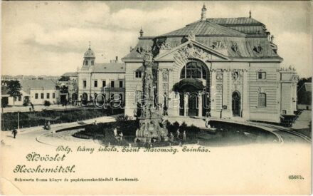 Kecskemét, Polgári leány iskola, Szentháromság szobor, színház (EK)