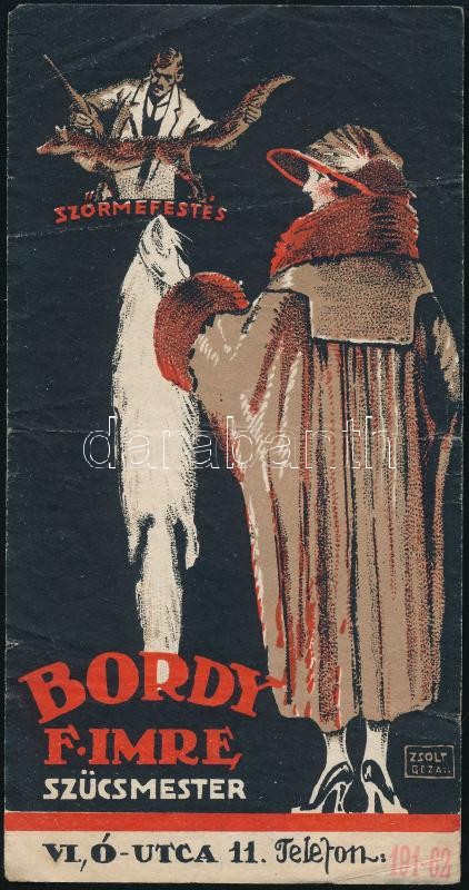 Bordy F. Imre szűcsmester számolócédula, hajtott