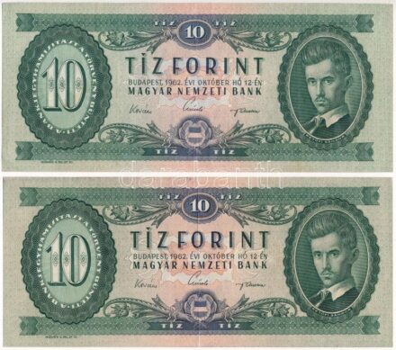 1962. 10Ft (2x) T:II-III szép papír Adamo F6