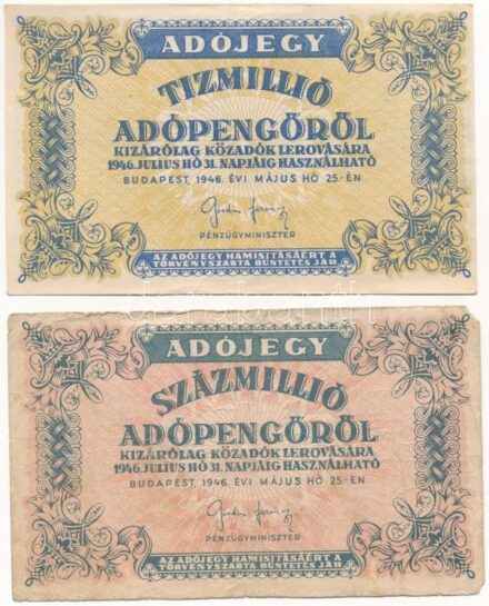 1946. 10.000.000AP + 100.000.000AP T:III,III- Adamo P54, P55