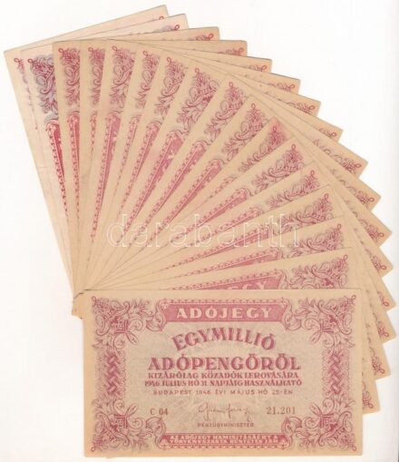 1946. 1.000.000AP (amelyekNEK, 13x, sorszámkövetők, egy kihagyással: C 04 21.201 - C 04 21.214) + 1.000.000AP (sorszámos, 2db) + 1.000.000AP (sorszám nélküli, 2db) T:I--III Adamo P53