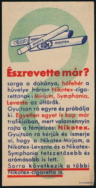 Nikotex számolócédula