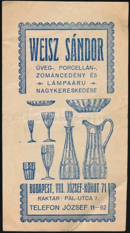 Weisz Sándor Bp. VIII. számolócédula, hajtott