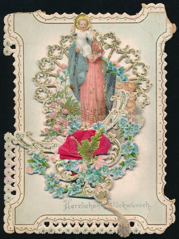 Herzlichen Glückwünsch lito üdvözlőkártya, sérült, 12x9 cm