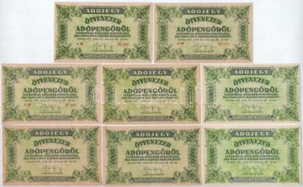 1946. 50.000AP (8db, közte sorszámos vízjeles papíron, sorszám nélküli vízjeles papíron, sorszám és vízjel nélküli) T:I--III Adamo P50