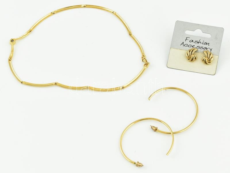 Aranyszínű nyaklánc, 2 pár fülbevaló