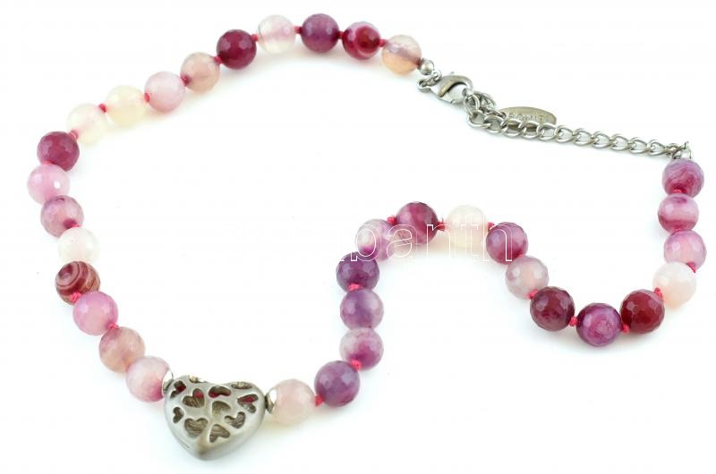 Szivecskék lila köves nyaklánc, Bonita, 51cm