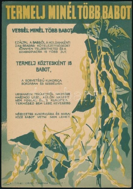 'Termelj minél több babot', retro kisplakát/villamosplakát, ofszet, papír, 23,5×16,5 cm.