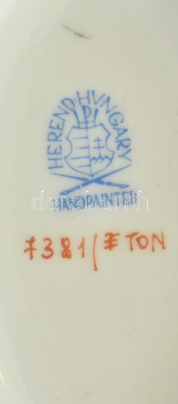 Herendi Eton mintás porcelán fonott kosárka, kézzel festett, jelzett, lepattanásokkal, 9,5×7×3 cm - Image 2