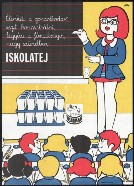 cca 1970-80 Iskolatej, Tejipar, retro plakát, ofszet, papír, 33x24 cm