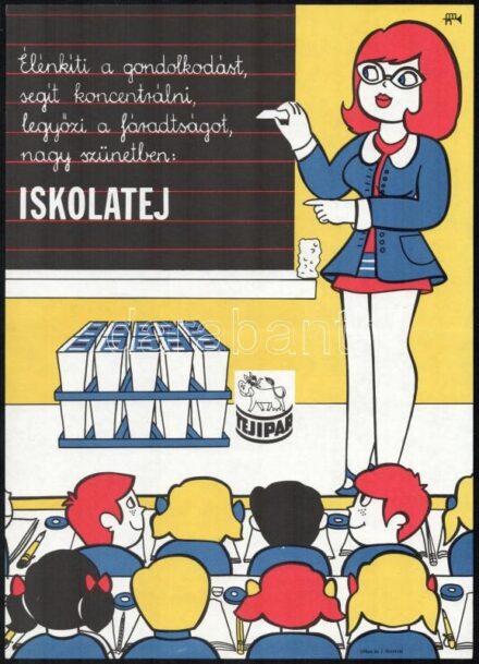 cca 1970-80 Iskolatej, Tejipar, retro plakát, ofszet, papír, 33x24 cm