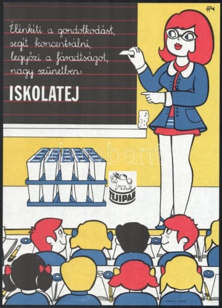 cca 1970-80 Iskolatej, Tejipar, retro plakát, ofszet, papír, 33x24 cm