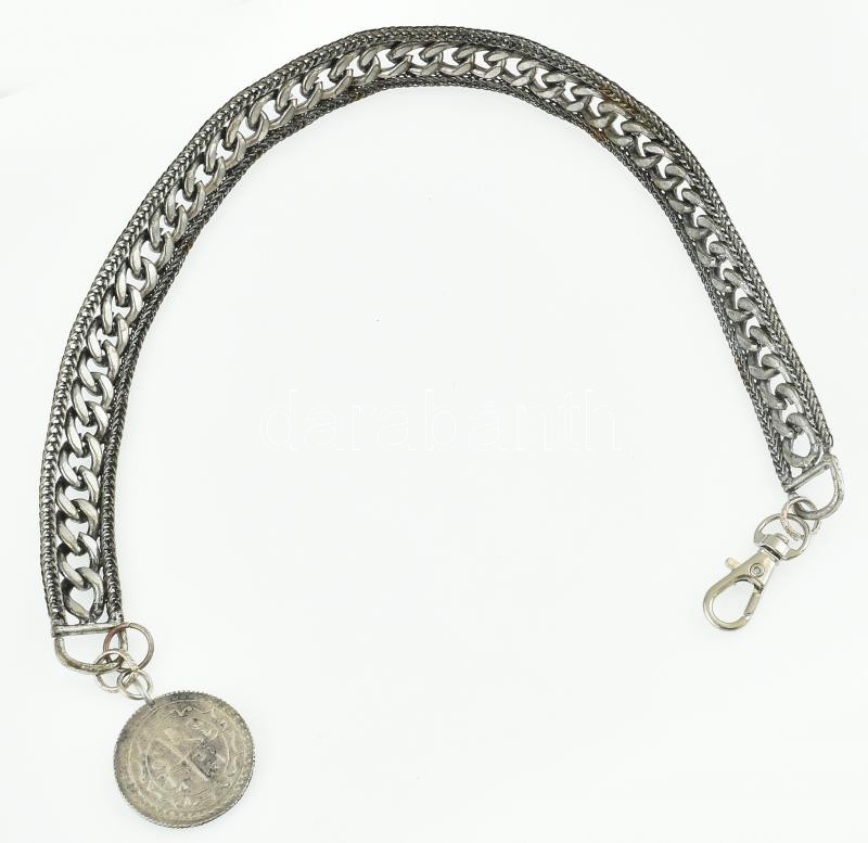 Fém óralánc, arab feliratos medállal, h: 40 cm