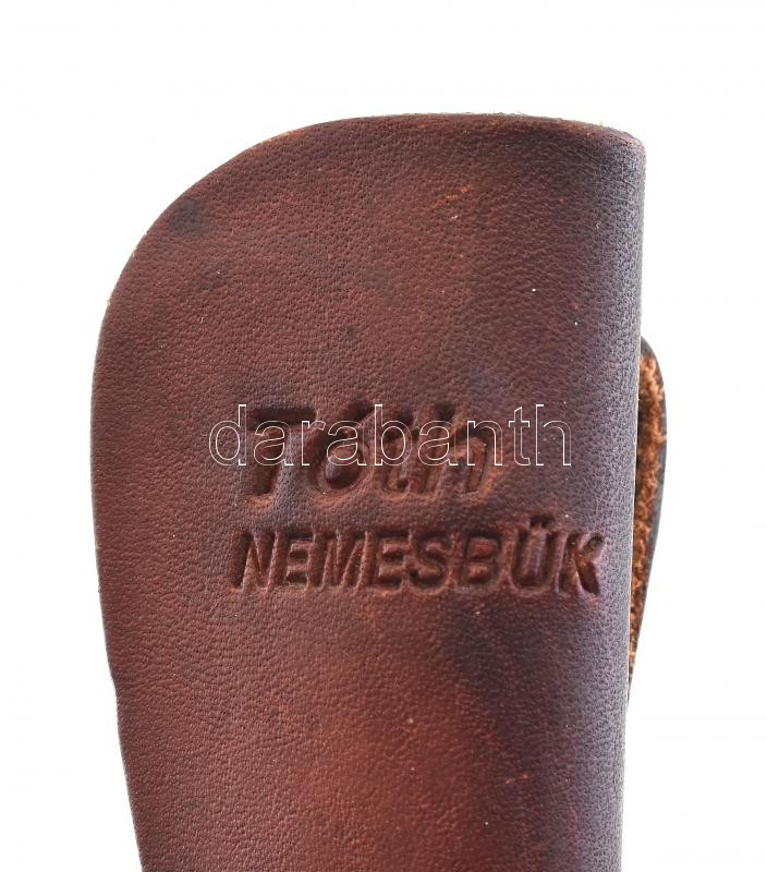 Tóth László: Holker élezésű, ébenfa nyéllel vadászkés, kézműves bőrtokban, jelzett. h:22,5cm - Image 2