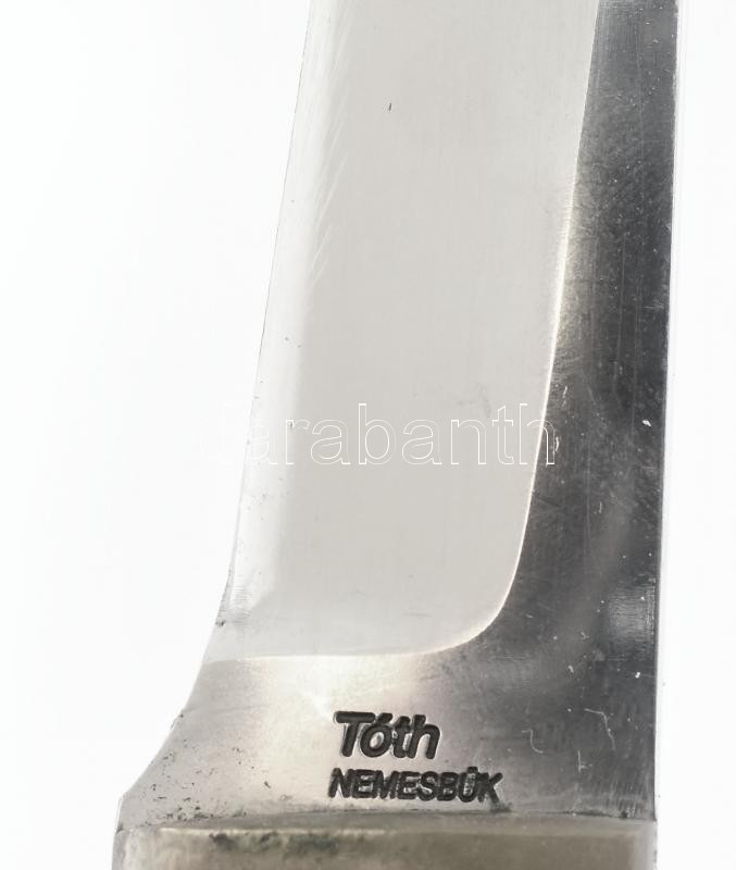 Tóth László: Holker élezésű, ébenfa nyéllel vadászkés, kézműves bőrtokban, jelzett. h:22,5cm - Image 3
