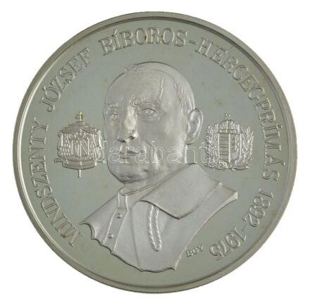 Bognár György (1944-) 1991. 'Mindszenty József bíboros-hercegprímás 1892-1975' kétoldalas, jelzett Ag emlékérem, dísztokban, tanúsítvánnyal (31,1g/0.925/42,5mm) T:PP