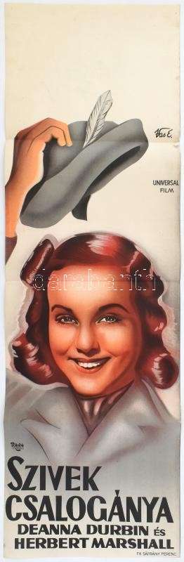 Szívek csalogánya (Mad about Music). Moziplakát (filmplakát, rácsplakát), 1938. Deana Durbin, Herbert Marschall és mások szereplésével. Universal film. Litográfia, papír. Vas E jelzéssel a litográfián. Radó Jenő és Gyula nyomda.