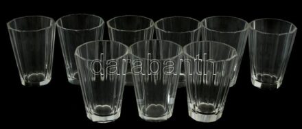 9db lapra csiszolt Art Deco vizespohár, kopott, apró csorbák, m:10 cm
