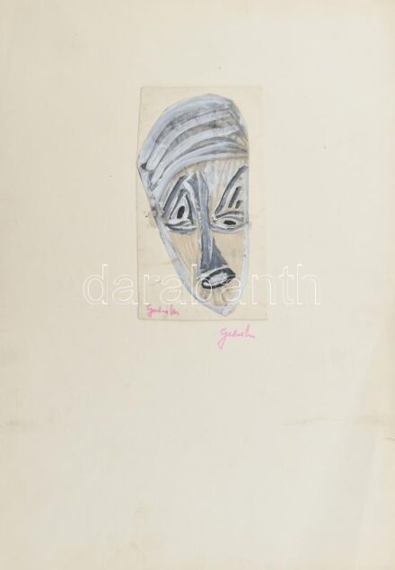 Gábor Marianne (1917-2014): Maszk. Vegyes technika, kollázs, papír, papírra kasírozva. Jelzett. 16,5x9 cm