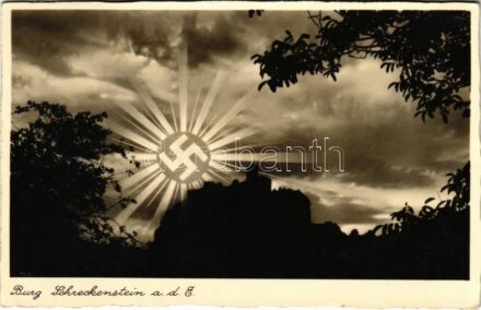 1938 Strekov, Schreckenstein; Burg / castle. NS Nazi propaganda with swastika + '1938 Befreiungstag' So. Stpl