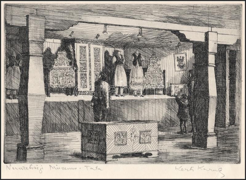 Kerti Károly (1917-1986): Nemzetiségi Múzeum, Tata. Rézkarc, papír, jelzett, törésnyommal, 19,5×29 cm - Image 2