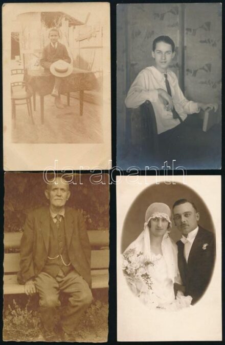 cca 1920-1940 Portrék, csoportképek fotólapokon, 40 db, 9×14 cm