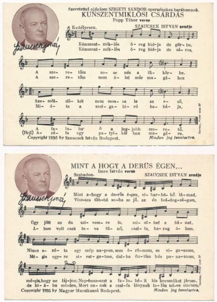 4 db RÉGI kottás motívum képeslap / 4 pre-1945 music sheet motive postcards
