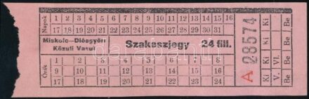 Miskolc-Diósgyőri Közúti Vasút szakaszjegy