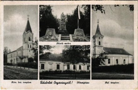 Orgovány, Hősök szobra, emlékmű, Országzászló, Római katolikus templom, Községháza, Református templom (EK)