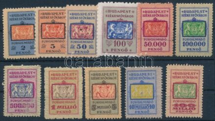 1945-1946. Budapest székesfőváros Forgalmiadó bélyeg 11 db klf