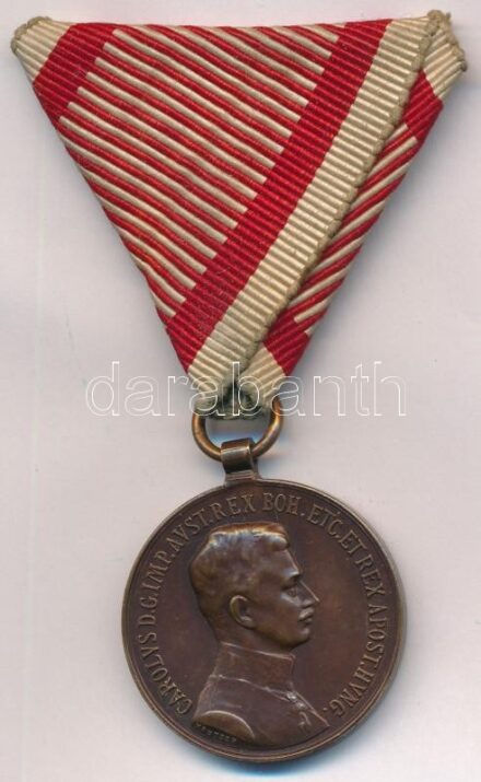 1917. 'Károly Bronz Vitézségi Érem' bronz kitüntetés mellszalagon. Szign.: Kautsch T:1-,2 Hungary 1917. 'Bronze Gallantry Medal' bronze decoration with ribbon. Sign.: Kautsch C:AU,XF NMK 310.