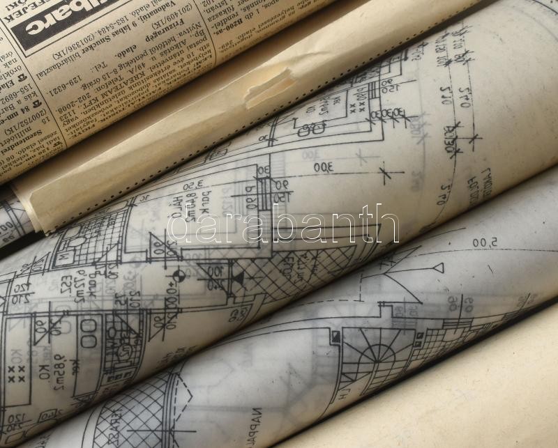 cca 1980-2000 Vegyes építészeti tervrajzok, feltekerve, közte sérült is - Image 3